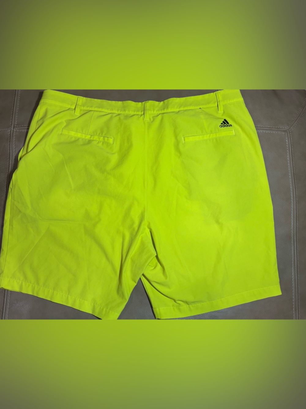 adidas bold statement 8 inch Neon Yellow Men's golf Shorts - Picture 4 of 5